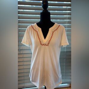 Rebecca Malone White Top with Red Embroidery
